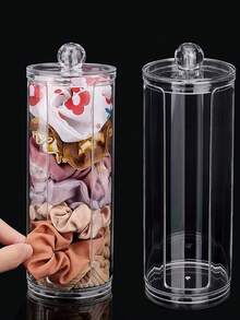 1/2pcs Acrylic Makeup Organizer Box, Removable Lid Cotton Pad Storage Jar, Convenient Opening For Easy Access, Makeup Sponge And Hair Accessory Holder, Jewelry Storage Container, Suitable For Bathroom, Bedroom Vanity, Home Decor - Multicolor - View 13