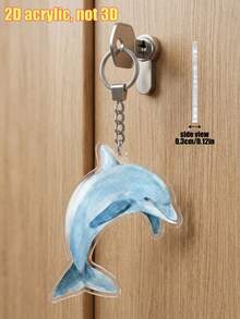 1pc Ocean Animal Theme Flat Acrylic Keychain Pendant, Unisex Creative Watercolor Dolphin, Seahorse, Whale Bag Charm Decor, Personalized Accessory Suitable For Car Rearview Mirror Ornament, Multi-Functional Key Holder - Multicolor - View 5