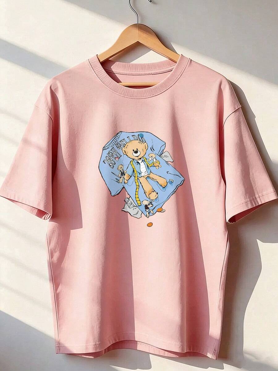 Cute And Youthful Short-Sleeve T-Shirt, Fashionable Short-Sleeve T-Shirt For Spring And Summer 2026, Made In Mexico, 180 Grams. Cartoon Print, Couple Design, Suitable For Indoor Or Outdoor Wear. Crew Neck, Unisex, Ideal For The Office And Leisure. One-Piece Pack. - PK-P631577SLNDXZGY492 - 查看 1
