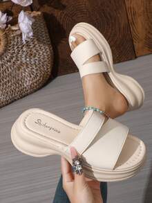 New Chinese Style Floral Pattern Platform Sandals, Women Summer Increased Height Soft Bottom Casual Sports Beach Shoes - Beige - View 6