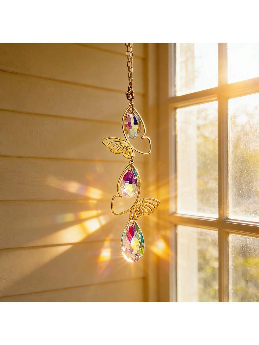 Elegant Butterfly Water Drop Suncatcher, Suitable For Balcony, Window, Yard Decoration, Holiday Gift, Festival Decor, Gift For Girls