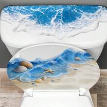 1pc Summer Beach Theme Toilet Sticker - Starfish & Shell Pattern Toilet Decoration Sticker, Self-Adhesive Toilet Tank & Lid Decor, Waterproof Bathroom Wall Decor - Multicolor - View 6