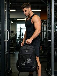 Mochila con estampado de letras negras, bolsa de gran capacidad y resistente con múltiples bolsillos, mochila casual para estudiantes, viajes y deportes con compartimento para portátil - Multicolor - Ver 11