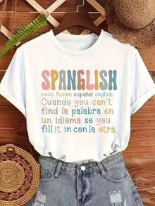 Camia casual de cuello redondo para mujer con estampado gráfico en español, manga corta para verano, tejido de 100%, corte regular, moderna y cómoda Adecuado como regalo. playera de mujer. blusas>elegantes. boho chic,Top de mujer suave, transpirable y cómodo, ideal para primavera, verano y otoño, perfecto para vacaciones, viajes y uso diario. Adecuado como regalo. playera de mujer. blusas>elegantes. boho chic,Top de mujer suave, transpirable y cómodo, ideal para primavera, verano y otoño, perfecto para vacaciones, viajes y uso diario. - Blanco - Ver 7