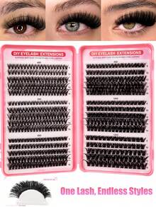 570Pcs Cluster Lash Book Large Capacity Kit Mixed 8-16mm Individual Lashes DIY At Home Lash Extensions Beginner Friendly False Eyelashes For Daily Commute Date Music Festival Natural Voluminous Eye Makeup - D - View 8