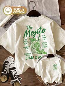 Camiseta de Cuello Redondo con Estampado Gráfico para Mujer |   Estilo retro, camiseta casual de verano con estampado de "The Mojito" y lima, manga corta, camisa de manga corta de algodón puro. - Blanco - Ver 9