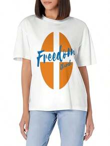 Camiseta Básica de Cuello Redondo para Mujer con Logo Circular y Borde Blanco - Algodón Suave, Corte Ajustado, Versátil para Uso Diario, Ropa Fresca de Verano - Blanco - Ver 7