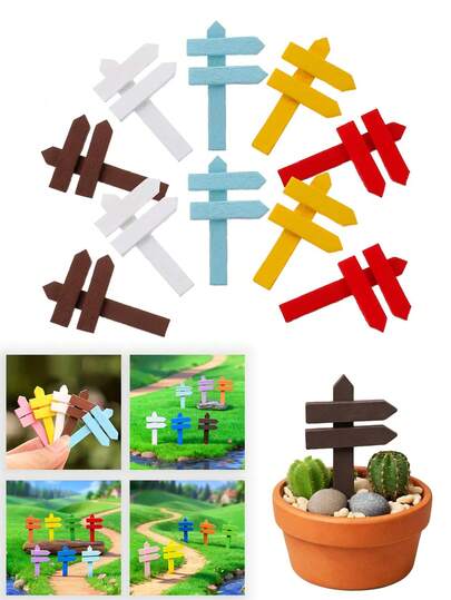 10pcs Colorful Mini Wooden Road Sign Boards, Mini House Garden DIY Decor, Colored Wooden Directional Signs, Wooden Mini Road Signs, Unique Small Plant Labels For Garden Decor, Suitable For Home And Mini Decorations, Random Colors