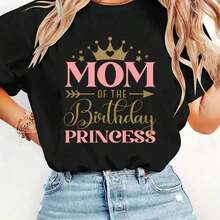 Camiseta de mujerCamiseta de Mujer para el Día de la Madre con Corona y Letras MOM - Manga Corta, Cuello Redondo, Blusa Casual con Detalle de Corona - Regalo de PrimaveraVerano para Mamá - Top Cómodo de Elasticidad Media - Lavable a Máquina - Ropa 7246432Cómoda y ligera - Negro - Ver 1