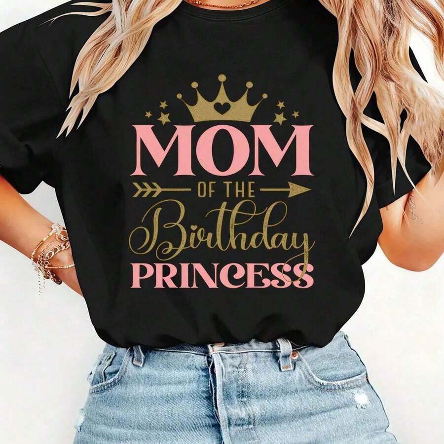Camiseta de mujerCamiseta de Mujer para el Día de la Madre con Corona y Letras MOM - Manga Corta, Cuello Redondo, Blusa Casual con Detalle de Corona - Regalo de PrimaveraVerano para Mamá - Top Cómodo de Elasticidad Media - Lavable a Máquina - Ropa 7246432Cómoda y ligera - Negro - Ver 1