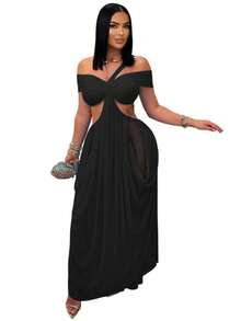 Vestido nuevo de verano para mujer, de moda, sexy, top tubo, corte entallado, unicolor, de tul transparente, diseño francés, favorecedor, perfecto para fiestas, citas y looks de noche - Negro - Ver 6
