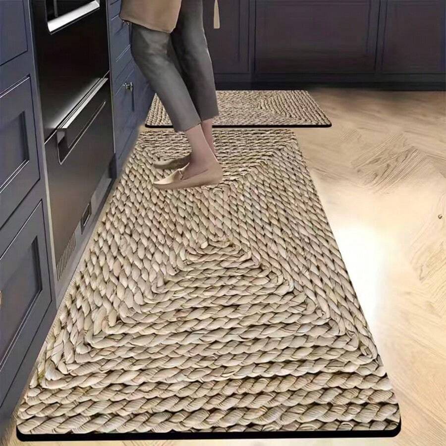 1 pieza Alfombra de arte con patrón tejido, alfombra decorativa de estilo estético personalizado, regalo de naturalismo, estera de ambiente estético de vibra Ins, tapete de muebles suaves minimalistas modernos, felpudo de entrada, alfombra de cocina, pasillo, alfombra pequeña, alfombra, estera, decoración del hogar, alfombra de área pequeña, estera de exterior, alfombra de dormitorio, alfombra lavable - Multicolor - Ver 1
