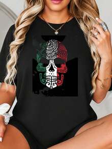 Diseño de impresión gráfica de cráneo con colores mexicanos Fl-ag y patrones Az-tec, estilo de arte en blanco y negro, fondo grunge, estética oscura para decoración de paredes o.jpgRegalos personalizados: Camisetas para mujer con estilos modernos, hippies, casuales y minimalistas. Ropa masculina personalizada única, armarios cápsula, ropa básica/urbana para hombre. Regalos ideales para novios, familiares y amigos, adecuados para cumpleaños, vacaciones, colegio/competiciones, deportes/escalada, etc., también adecuados para la moda de otoño y actividades urbanas. Verano negro. - Negro - Ver 2