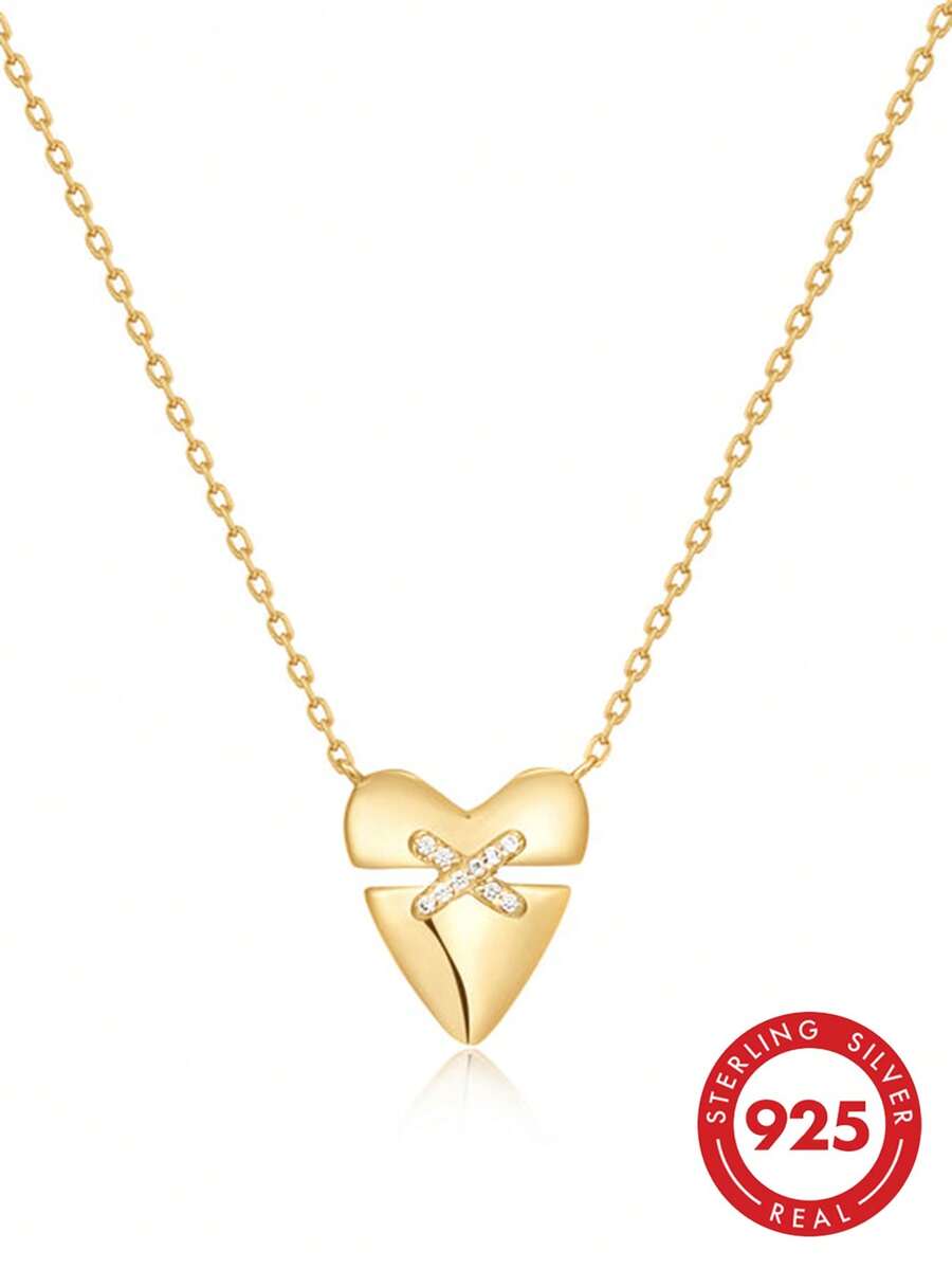 Dây chuyền trang sức cao cấp lãng mạn, tinh tế bằng bạc sterling 925, kiểu dáng ballet, mặt dây chuyền hình trái tim đính đá Zirconia, thích hợp làm quà tặng ngày Valentine cho phụ nữ. - Dây chuyền hình trái tim - Xem 1