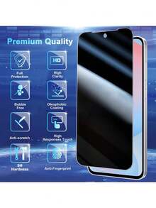 Yezodawee 2片裝 柔性隱私防窺陶瓷螢幕保護貼，適用於 Galaxy A52/A52s 5G, A53 5G, A31, A32 4G, A33, A14, A04, A04S, A12, A23, A13 4G, A05, A05S, A06, A07, S23 FE, A34, A15, A24, A25, M15, A35, A55, A16, A17, A26, M16, A36, A56, S24 FE, S25 FE，全曲面設計 - 黑色 - 查看 5