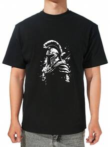 2026 New Unisex Vintage And Modern Men's T-Shirt, Black T-Shirt With Leonidas Spartan Helmet Graphic - Greek Warrior Style, Sporty And Casual T-Shirt, Breathable, Regular Fit, Machine Washable For Gym, Outdoors. A Short-Sleeved T-Shirt Suitable For Home, Daily Wear, Parties, And Travel-Perfect As A Gift For Friends Or Family. - 黑色 - 查看 5