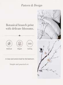 3pcs Bedding Set, Super Soft Fiber Fabric, Geometric Pattern & Floral Design, 1 Duvet Cover + 2 Pillowcases - White - View 8