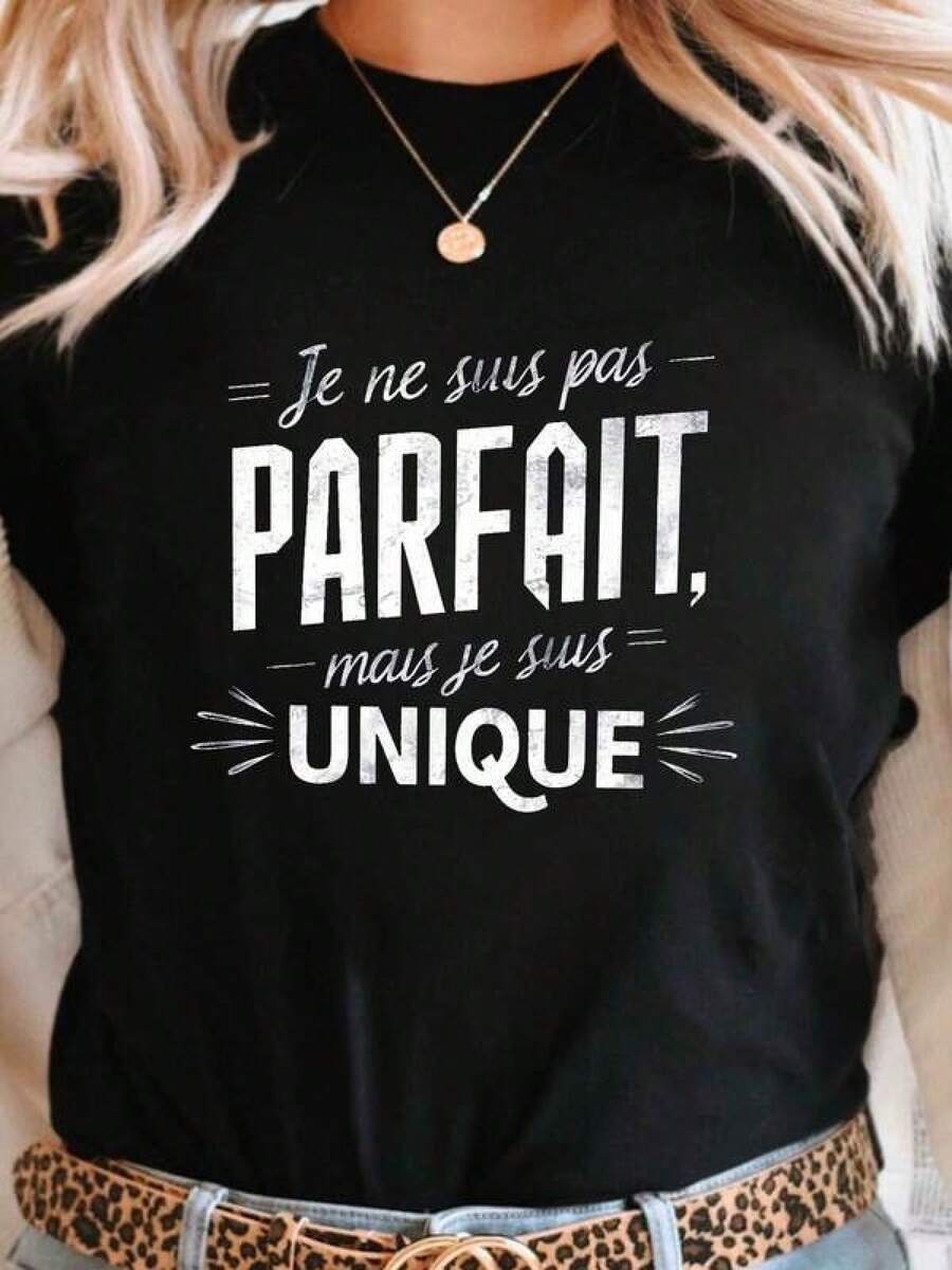 1 Piece Unisex Loose Fit Crew Neck Short Sleeve T-Shirt, 180g, 100% Pure Cotton, Breathable And Soft, Y2K Bababask Style With Modern Graphic Print, Ideal For Women And Men, Perfect For Daily Wear, Festivals, Concerts And All Seasons - 黑色 - 查看 1