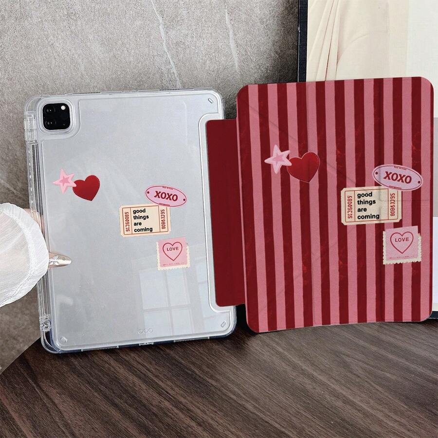 1 chiếc ốp bảo vệ máy tính bảng hai mặt in hình sọc đỏ hồng, có khe cắm bút. - Nhiều màu - Xem 1