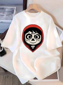 Skull Face With Red Hood Symbolizing Inner Strength And Courage In The Face Of Darkness, Showcasing A Mysterious And Attractive Art Style. Comfortable Casual Women's T-Shirt For Everyday Wear - 白色 - 查看 3