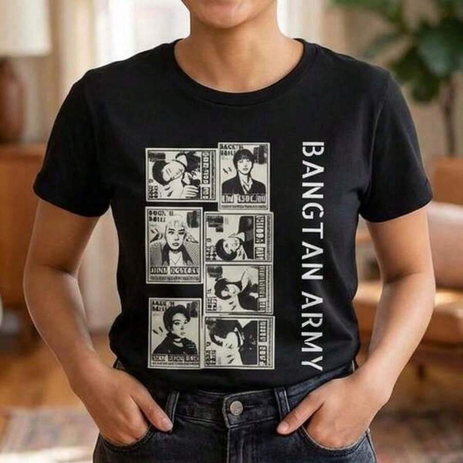 Camiseta Unisex, Camiseta Rock 'N Roll de  Bangtan Army | Concert Merch Graphic Tee,ropa de mujer blusas para dama casuales camisas de mujer blusa blusas para mujer camisas,Lightweight, Breathable Fabric,Pretty Style, Summer Outfit,Cool Trendy, School & Daily,Retro Pure Cotton Basic Top, Casual Loose Short Sleeve Design For Female Teen Girls, Comfy Fabric For Daily Life Streetwear Weekend Trip Campus Activity All Season Simple Daily Dressing Styley2k playeras de hombre algodón camiseta de algodón mujer playeras de niño camisetas playeras de niña tops para adolescentes y26k mujer - Negro - Ver 1
