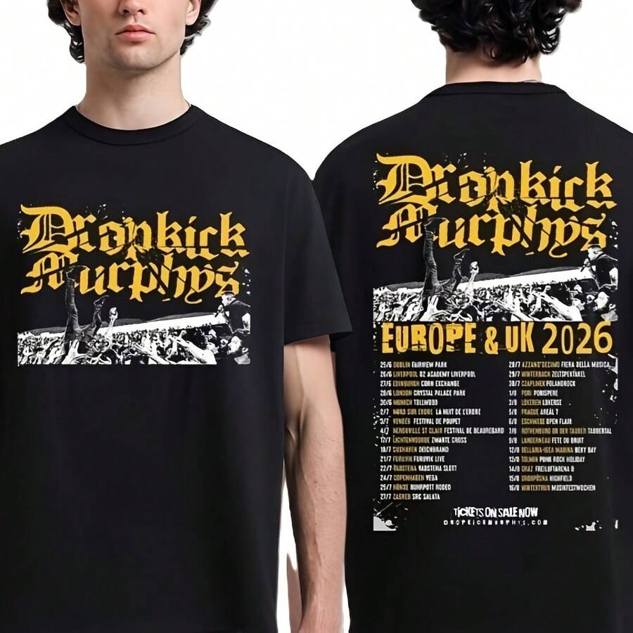 Dropkick Murphys Europe And Uk 2026 Tour Schedule Dates T-Shirt - Black - View 1