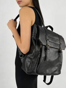 JIANSHANGGUSHI Women's Retro Fashion Backpack, With Multi-Pocket Decor Design, Versatile For Commuting - Black - View 4