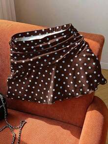 Minifalda acampanada fruncida con estampado de lunares para el verano - Multicolor 3 - Ver 8