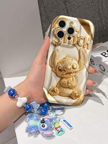 Disney Has Authorized, Phone Case - Chain Set, The Stitch Lilo & Stitch 3D Phone Case Plus A Silicone 3D Stitch Bracelet With Metallic Ring Removable Bracelet, Stitch And Angel Pattern, Compatible With Iphone17/16/15/14/13/12/11/XS/XR/X Plus Pro Max, A Stylish Cartoon Phone Case, The Perfect Gift Choice, Phone Protection, Durable Phone Cover, Great Gift For Friends And Family. - 白色 - 查看 4