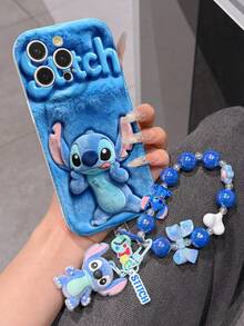 Disney Has Authorized, Phone Case - Chain Set, The Stitch Lilo & Stitch 3D Phone Case Plus A Silicone 3D Stitch Bracelet With Metallic Ring Removable Bracelet, Stitch And Angel Pattern, Compatible With Iphone17/16/15/14/13/12/11/XS/XR/X Plus Pro Max, A Stylish Cartoon Phone Case, The Perfect Gift Choice, Phone Protection, Durable Phone Cover, Great Gift For Friends And Family. - 白色 - 查看 2