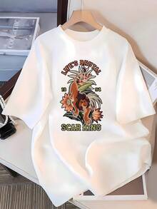 Majestic Lion Among Tropical Flowers Showing Strength And Character With An Inspirational Phrase About Overcoming Challenges. Comfortable And Modern Women's T-Shirt Ideal For Everyday Wear - 白色 - 查看 3