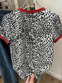 Camiseta de mujer de manga corta con cuello redondo, estampado floral y de uso versátil - Multicolor 9 - Ver 2