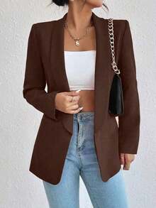 Chaqueta de traje informal con solapa verde con estampado de frutas, abotonadura sin abrochar, estilo suelto y casual, para primavera y otoño, versátil para el trabajo y el día a día, con un estilo maduro y ligero - Café integral - Ver 4