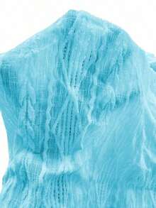 Camiseta suelta de mujer de manga de murciélago con escote en pico, de tela texturizada de unicolor, para verano y vacaciones - Azul - Ver 7