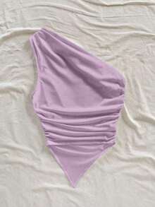 Blusa asimétrica de hombro con bajo asimétrico en color rojo rosa, ideal para vacaciones de verano - Multicolor 4 - Ver 2