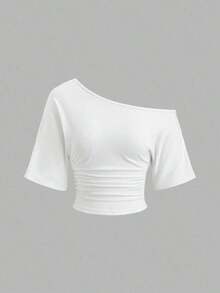 Nuevo conjunto de 3 piezas ajustado con hombros descubiertos, estilo sexy europeo y americano. Camiseta de unicolor versátil y casual para mujer, adecuada para primavera/verano, uso diario, ir al trabajo, citas - Multicolor 3 - Ver 3