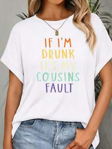 Camiseta 100% Algodón "Si Estoy Bebida, Es Culpa de Mis Primos" - Tops de Verano para Mujerropa de calor mujer - Blanco - Ver 1