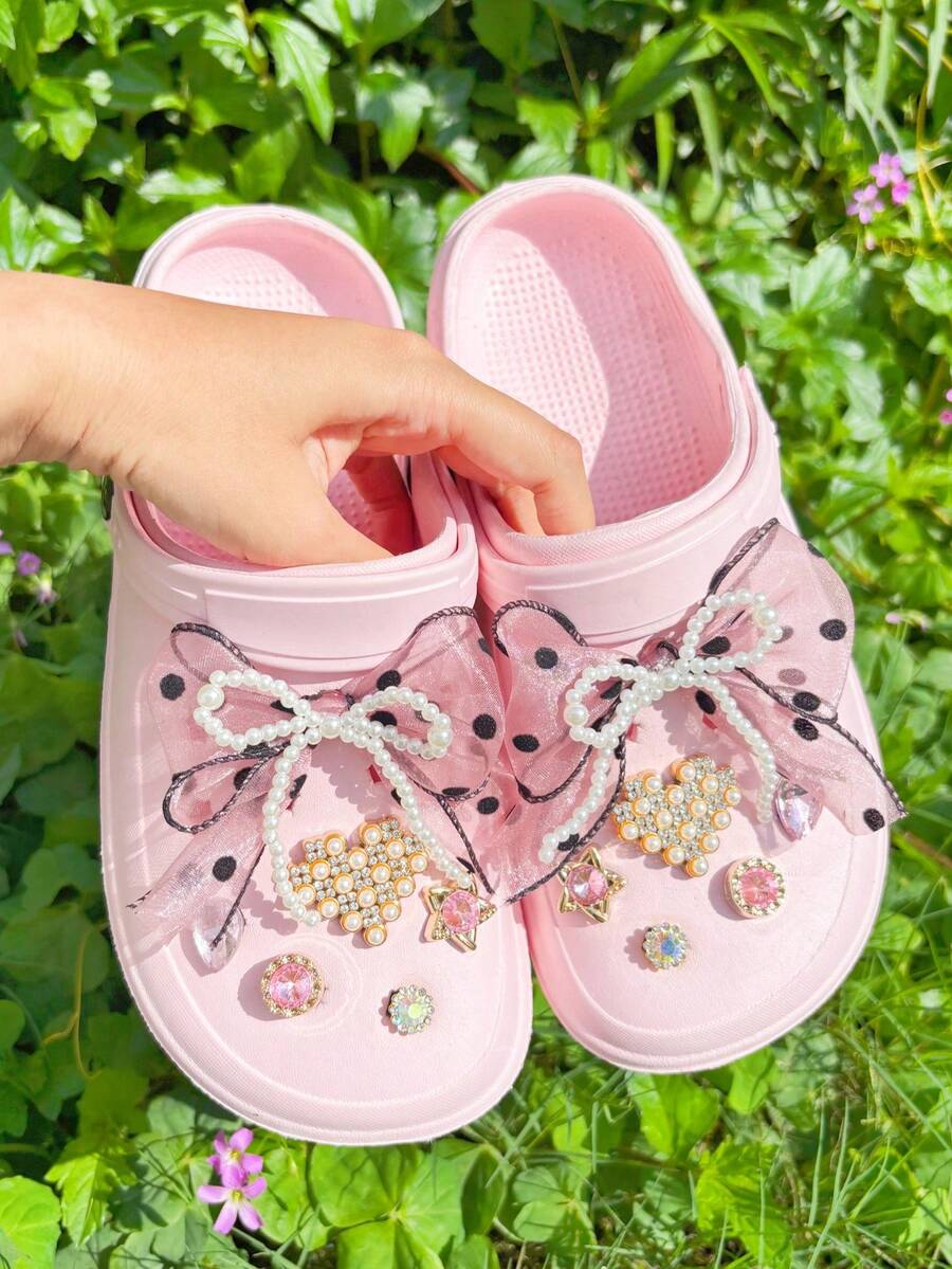 12pcs Light Pink Bow Shoe Clips, Suitable For Sandals, Beach Shoes, Garden Shoes, DIY Accessories
