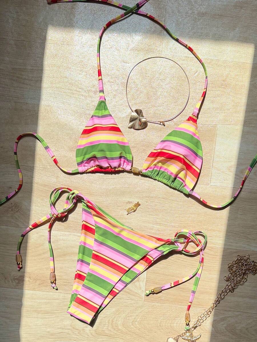 Bộ bikini nữ thời trang mới mùa hè 2026, họa tiết sọc, thanh lịch, thích hợp cho kỳ nghỉ biển, tiệc tùng. - Nhiều màu - Xem 1