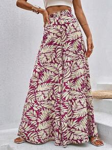 Pantalones de pierna ancha con estampado tropical - Burdeos - Ver 3