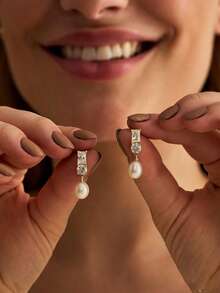 Bông tai cô dâu mạ vàng 14k đính ngọc trai CZ, bông tai mạ vàng ít gây dị ứng, trang sức ngọc trai thanh lịch cho cô dâu trong ngày cưới. - Vàng - Xem 2