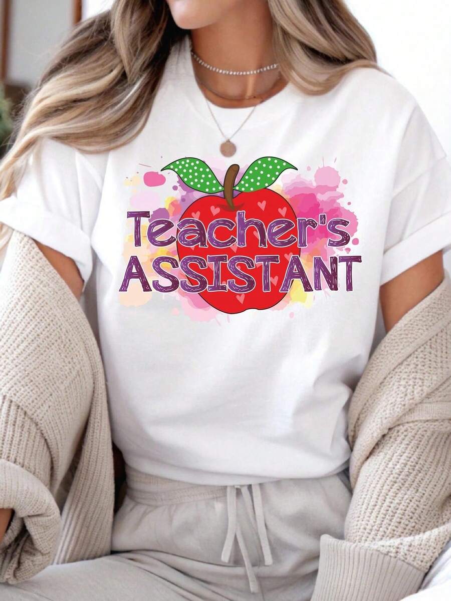 Camiseta de asistente de profesor, camiseta de auxiliar docente, camiseta para personal de aula, regalo para el personal escolar. Camiseta unisex de algodón puro de 220 g, peso ideal para todas las estaciones, adecuada tanto para hombres como para mujeres. Tejido duradero de alta calidad, suave al tacto y de larga duración. Parte superior transpirable. Adecuada para mujeres en primavera y verano, vacaciones, Día de la Madre, Día de la Independencia. - Blanco - Ver 1