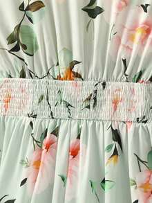 Vestido corto de manga corta con cuello en V y cintura acampanada con estampado floral de rosas para mujer, elegante para uso diario, vacaciones, viajes, San Valentín, citas, estilo callejero francés, vintage, fiestas, con base blanca y patrón de rosas rosadas, nueva llegada para primavera/verano temprano - Multicolor 3 - Ver 6