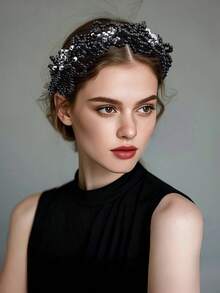 1 pieza Accesorio para el cabello de mujer, Diadema con pedrería, Accesorio para el cabello de novia, Accesorio para el cabello de boda, banquete y baile, Accesorio de boda, Accesorio para el cabello de verano - Negro - Ver 3