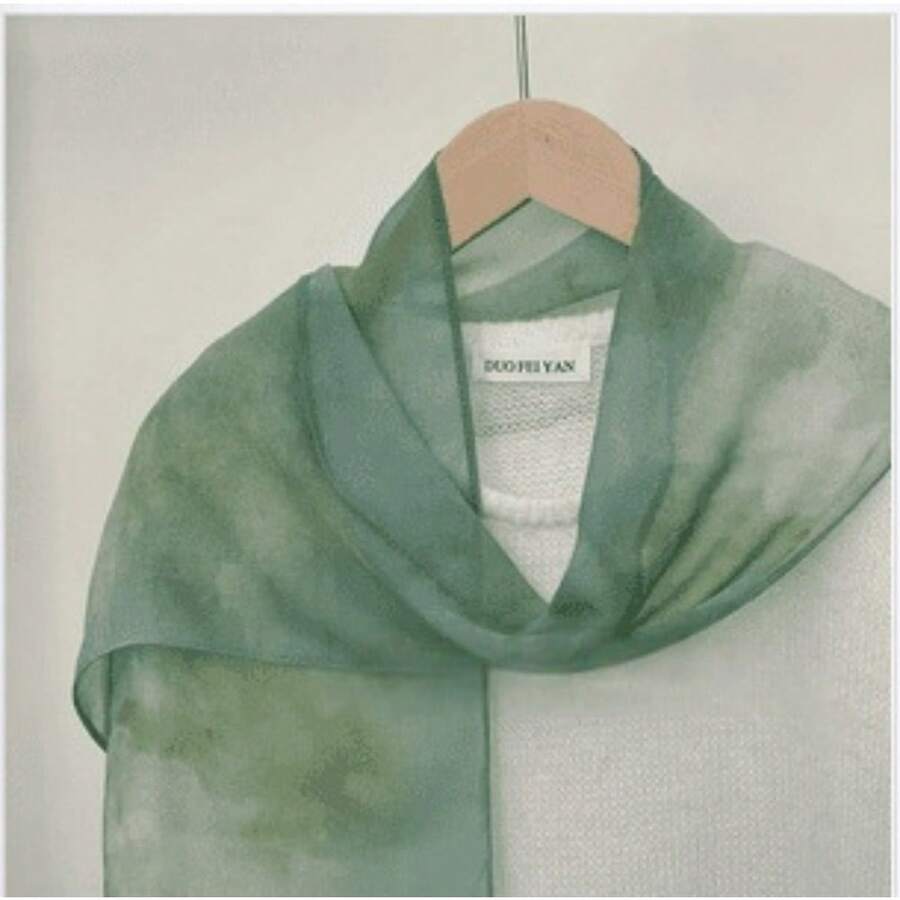 1pc Long Flowing Ribbon Semi-Transparent Silk Scarf Women's Light Summer Lightweight Ribbon Specialty Headscarf Wrap - Green - View 1