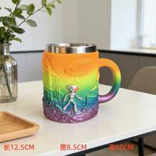 1pc 3D Alien Relief Rainbow Gradient Mug, 304 Stainless Steel Inner, Creative UFO City Landscape Design Cup, Perfect Gift For Space Enthusiasts, Suitable For Home And Office Use - Sci-fi Mug - View 10