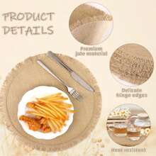 Rustic Vintage Style Jute Round Placemat With Coil Fringe Edge, Suitable For Various Home Decor Scenarios. Whether For Daily Home Use Or As Soft Decoration And Event Backdrop, It Can Create A Sense Of Ritual For Your Dining And Living Scenes. - Multicolor - View 7
