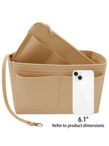 1 pieza Bolsa interior de fieltro de alta capacidad y multifuncional, extra grande/grande/mediana/pequeña, bolsa de maquillaje de gran capacidad, bolsa de fieltro, organizador minimalista desmontable - Beis - Ver 7