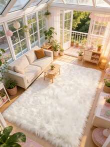 1 pieza Alfombra esponjosa blanca, alfombra de piel de oveja sintética esponjosa - Alfombra suave y cálida de pelo largo para uso en interiores, lavable y durable alfombra rectangular grande para sala de estar, dormitorio, decoración - Blanco - Ver 6