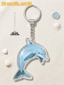 1pc Ocean Animal Theme Flat Acrylic Keychain Pendant, Unisex Creative Watercolor Dolphin, Seahorse, Whale Bag Charm Decor, Personalized Accessory Suitable For Car Rearview Mirror Ornament, Multi-Functional Key Holder - Multicolor - View 6